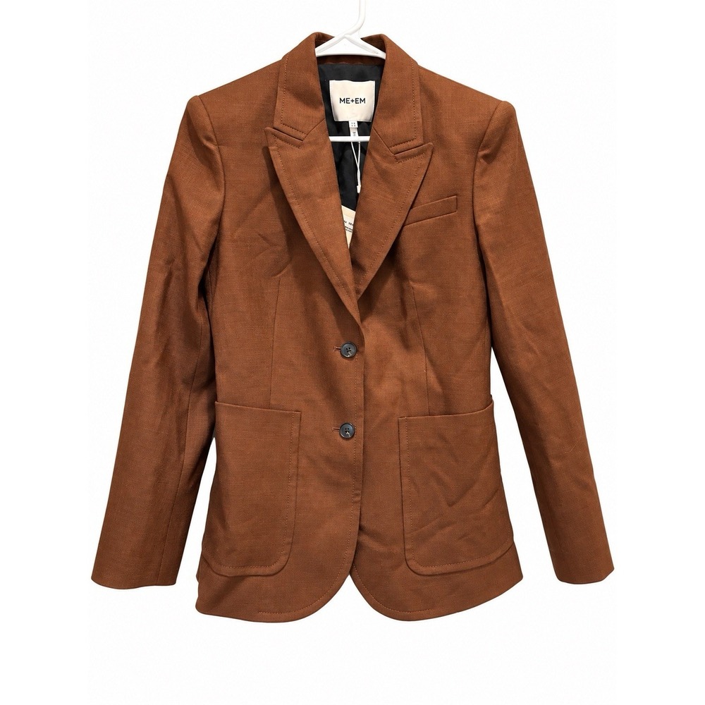 ME+EM Womens Sharp Shoulder Contour Blazer US 4 UK 8 Pecan Brown Wool Blend NWT